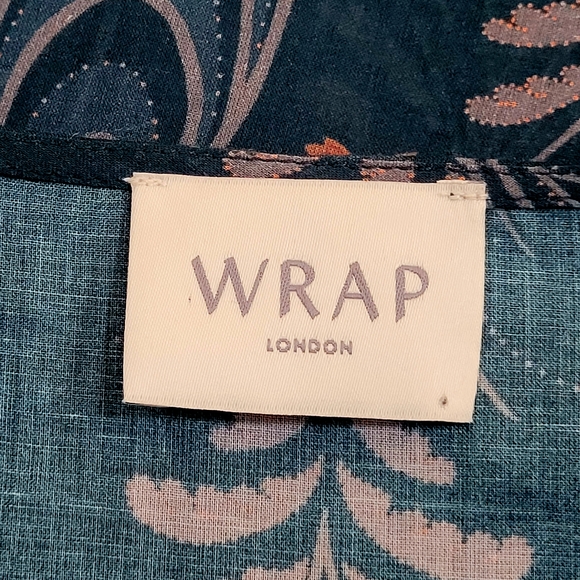 WRAP LONDON Puff Sleeve Feathers & Floral Printed Cotton Midi Dress Sz 14 - Picture 7 of 12